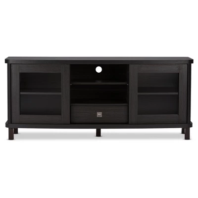 Walda Wood Cabinet With 2 Sliding Doors And 1 Drawer TV Stand For TVs Up To 60" Dark Brown/Gray - Baxton Studio 2 Walda Wood Cabinet With 2 Sliding Doors And 1 Drawer TV Stand For TVs Up To 60" Dark Brown/Gray - Baxton Studio - Image 2