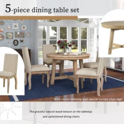 5 PCS Round Wood Extendable Dining Table Set With 4 Upholstered Dining Chairs-ModernLuxe 15 5 PCS Round Wood Extendable Dining Table Set With 4 Upholstered Dining Chairs-ModernLuxe -Homcom Store GUEST a5510eb2 6547 4904 a54c 8bf06fd8ab57