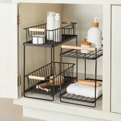 Wood Handle Tiered Vanity Organizer Black - Brightroom™ 1 Wood Handle Tiered Vanity Organizer Black - Brightroom™