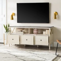 Farmhouse 3 Drawer Wood TV Stand For TVs Up To 65" - Saracina Home -Homcom Store GUEST acf328b1 4981 4fb4 9c99 669678336b76