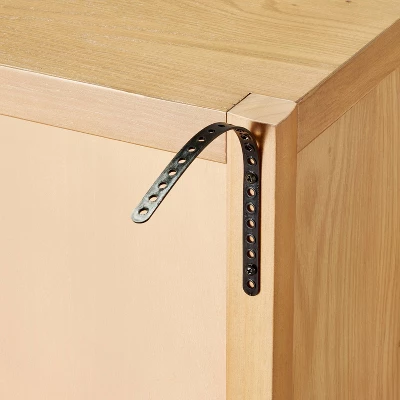 Grooved Wood With Glass 2-Door Cabinet - Natural - Hearth & Hand™ With Magnolia 5 Grooved Wood With Glass 2-Door Cabinet - Natural - Hearth & Hand™ With Magnolia - Image 5