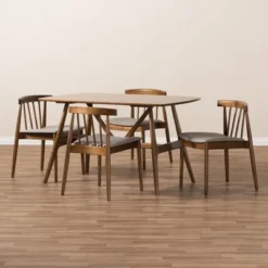 5pc Wyatt Midcentury Modern Walnut Wood Dining Set Beige/Brown - Baxton Studio 13 5pc Wyatt Midcentury Modern Walnut Wood Dining Set Beige/Brown - Baxton Studio -Homcom Store GUEST adf01d72 7b21 4e6e b9f0 ad931c174fe4