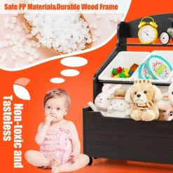 Costway Kids Wooden Toy Storage Unit Organizer W/Rolling Toy Box & Plastic Bins NaturalEspresso -Homcom Store GUEST afc4f8c4 324e 4563 81ff d202841d1460