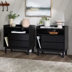 2pk Mid-Century Modern Solid Wood 2 Drawer Storage Nightstands - Saracina Home 17 2pk Mid-Century Modern Solid Wood 2 Drawer Storage Nightstands - Saracina Home -Homcom Store GUEST b2a3ee44 4d81 41a2 a7a3 37c02e20e839
