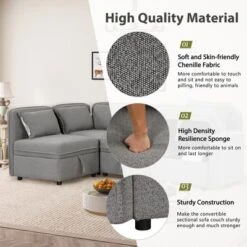 122.8" Minimalist Convertible Modular Sofa, Upholstered Sectional Sofa Couch With 5 Pillows-ModernLuxe 17 122.8" Minimalist Convertible Modular Sofa, Upholstered Sectional Sofa Couch With 5 Pillows-ModernLuxe -Homcom Store GUEST b708a31d 70a5 40da 9681 548a896ef1af