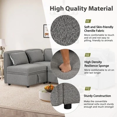 122.8" Minimalist Convertible Modular Sofa, Upholstered Sectional Sofa Couch With 5 Pillows-ModernLuxe 5 122.8" Minimalist Convertible Modular Sofa, Upholstered Sectional Sofa Couch With 5 Pillows-ModernLuxe - Image 5