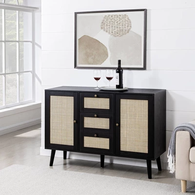 Modern Boho Wood And Rattan Storage Sideboard Black - Saracina Home 1 Modern Boho Wood And Rattan Storage Sideboard Black - Saracina Home