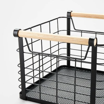 Wire Natural Wood Handles Milk Crate - Brightroom™ 2 Wire Natural Wood Handles Milk Crate - Brightroom™ - Image 2