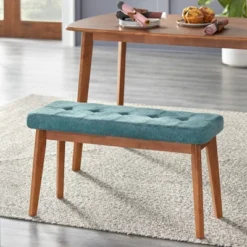 4pc Nettie Mid-Century Modern Dining Set With Bench Walnut/Teal - Buylateral -Homcom Store GUEST c34ef500 4aff 44c6 9911 7f3bc6da7e64