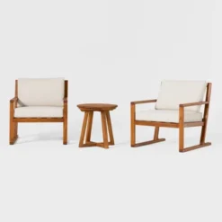 Saracina Home 3pc Modern Slat-Back Acacia Outdoor Conversation Set With Cushions -Homcom Store GUEST c5f0efa3 a546 441a a62d 8991ad328bec