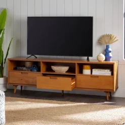 Cara 3 Drawer Mid-Century Modern 3 Drawer TV Stand For TVs Up To 80" - Saracina Home 24 Cara 3 Drawer Mid-Century Modern 3 Drawer TV Stand For TVs Up To 80" - Saracina Home -Homcom Store GUEST d0c50bac b70e 4f4a 80ee 5b7b6555975b