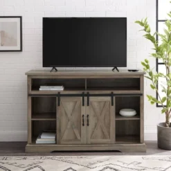Transitional Sliding Barndoor Highboy TV Stand For TVs Up To 58" - Saracina Home -Homcom Store GUEST d93bcb01 6b73 4caa 92df 0c0c138da9a4