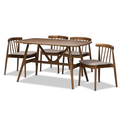 5pc Wyatt Midcentury Modern Walnut Wood Dining Set Beige/Brown - Baxton Studio 1 5pc Wyatt Midcentury Modern Walnut Wood Dining Set Beige/Brown - Baxton Studio