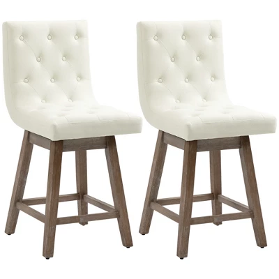 HOMCOM Bar Stools Set Of 2, Swivel Bar Chairs, 25.5" High Fabric Tufted Breakfast Barstools For Kitchen Counter, Cream White 2 HOMCOM Bar Stools Set Of 2, Swivel Bar Chairs, 25.5" High Fabric Tufted Breakfast Barstools For Kitchen Counter, Cream White - Image 2