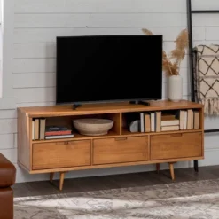 Cara Mid-Century Modern 3 Drawer TV Stand For TVs Up To 65" - Saracina Home -Homcom Store GUEST dcaab5ac 058b 4924 9bcd 1774bd23a9f2