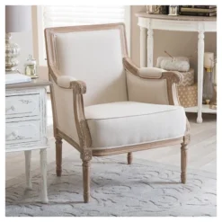 Chavanon Wood & Linen Traditional French Accent Chair Light Beige - Baxton Studio -Homcom Store GUEST dfaa5e90 b1fe 453e 81ff 222fe737f462