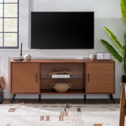 2 Door Mid-Century Modern Wood Storage TV Stand For TVs Up To 65" - Saracina Home 21 2 Door Mid-Century Modern Wood Storage TV Stand For TVs Up To 65" - Saracina Home -Homcom Store GUEST e87ef0ee c10e 4106 930a 1a5aabd9a0c0