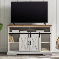 Transitional Sliding Barndoor Highboy TV Stand For TVs Up To 58" - Saracina Home -Homcom Store GUEST e952740e 70ac 42e4 a86c 65befa0e8542
