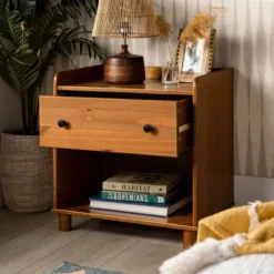 Set Of 2 Katie Transitional Tray Top 1 Drawer Solid Wood Nightstands Caramel - Saracina Home -Homcom Store GUEST eb23e422 fbb6 4cbe 9d79 eccf62732510