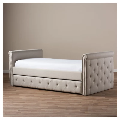 Twin Swanson Modern And Contemporary Fabric Tufted Daybed With Roll-Out Trundle Guest Bed - Baxton Studio 11 Twin Swanson Modern And Contemporary Fabric Tufted Daybed With Roll-Out Trundle Guest Bed - Baxton Studio - Image 11
