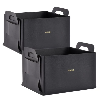 Juvale 2 Pack Faux Leather Foldable Storage Bins With Handles, Collapsible Baskets For Home Organization, Black, 10 X 6.5 In 8 Juvale 2 Pack Faux Leather Foldable Storage Bins With Handles, Collapsible Baskets For Home Organization, Black, 10 X 6.5 In - Image 8