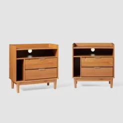 2pk Mid-Century Modern Solid Wood 2 Drawer Storage Nightstands - Saracina Home 24 2pk Mid-Century Modern Solid Wood 2 Drawer Storage Nightstands - Saracina Home -Homcom Store GUEST f532e41d ed41 4d3a b78d 89ad584048a2