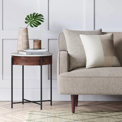 Birkdale Round Marble/Wood End Table White - Threshold™ 1 Birkdale Round Marble/Wood End Table White - Threshold™