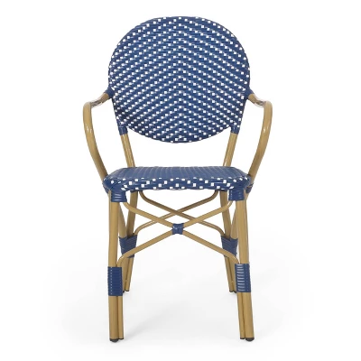 Paul 3pc Outdoor Aluminum French Bistro Set - Dark Teal/White/Bamboo - Christopher Knight Home 2 Paul 3pc Outdoor Aluminum French Bistro Set - Dark Teal/White/Bamboo - Christopher Knight Home - Image 2