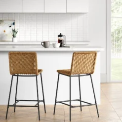 Wasson Woven Metal Leg Counter Height Barstool Tan - Threshold™