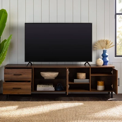 Sana Modern Triple Storage TV Stand For TVs Up To 80" Dark Walnut - Saracina Home 3 Sana Modern Triple Storage TV Stand For TVs Up To 80" Dark Walnut - Saracina Home - Image 3