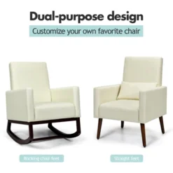 Tangkula 2-in-1 Upholstered Rocking Chair With Wood Leg & Pillow Relax Sofa Chair Light Grey/Beige/Dark Gray -Homcom Store GUEST fb3113fc 95e1 49e1 b4da d0d1b94e6231