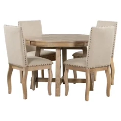 5 PCS Round Wood Extendable Dining Table Set With 4 Upholstered Dining Chairs-ModernLuxe 20 5 PCS Round Wood Extendable Dining Table Set With 4 Upholstered Dining Chairs-ModernLuxe -Homcom Store GUEST fbbff2cd 1c63 4fc1 baba 030f081038fe