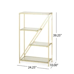 Kokesh Modern Glam Tempered Glass 3 Shelf Asymmetrical Bookcase Gold - Christopher Knight Home -Homcom Store GUEST fe44afab b226 4b6b 83bf d92ad3ad8955