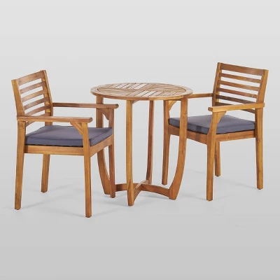 Casa 3pc Acacia Bistro Set - Teak/Dark Gray - Christopher Knight Home 1 Casa 3pc Acacia Bistro Set - Teak/Dark Gray - Christopher Knight Home